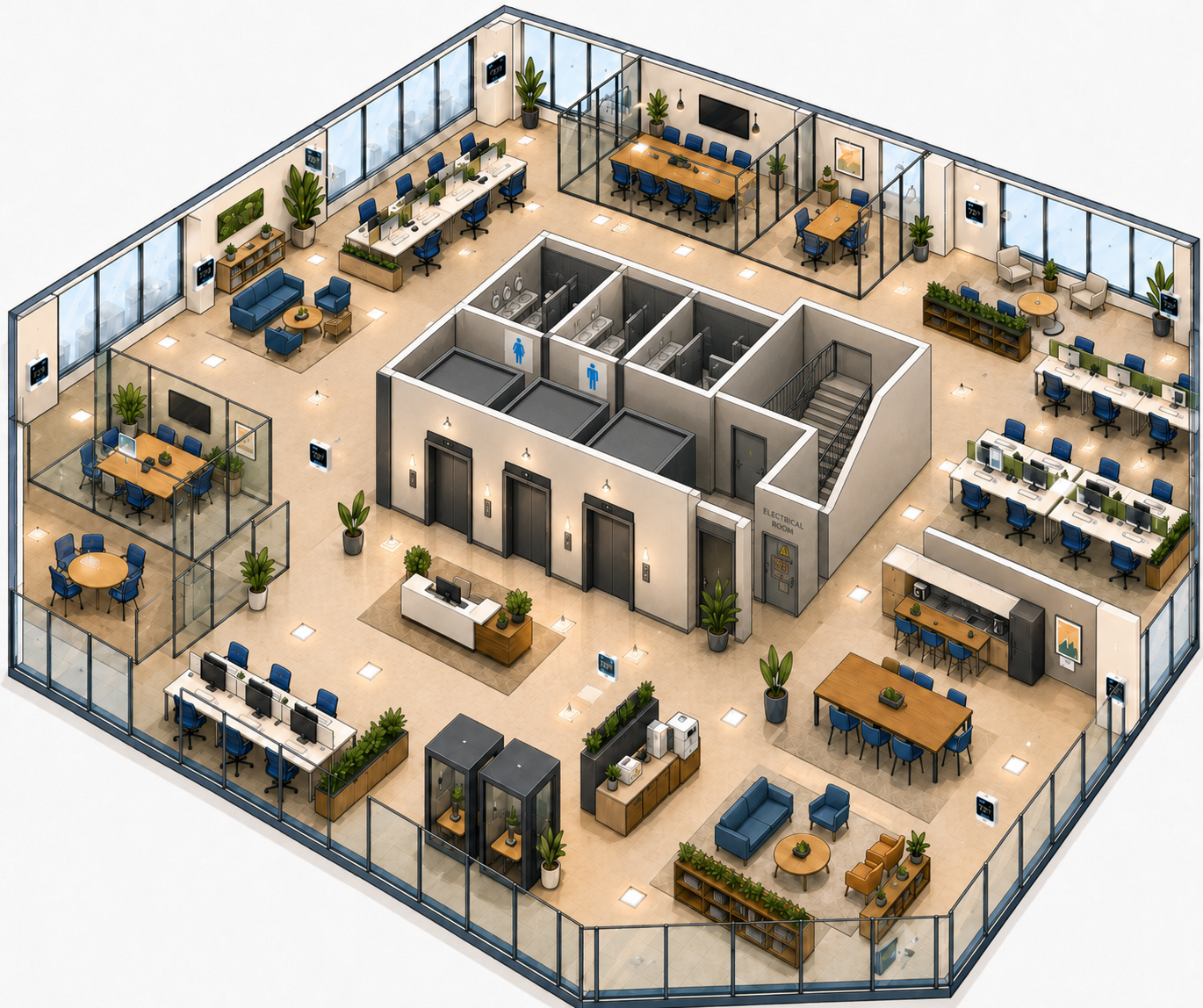 Isometric view of an office floor