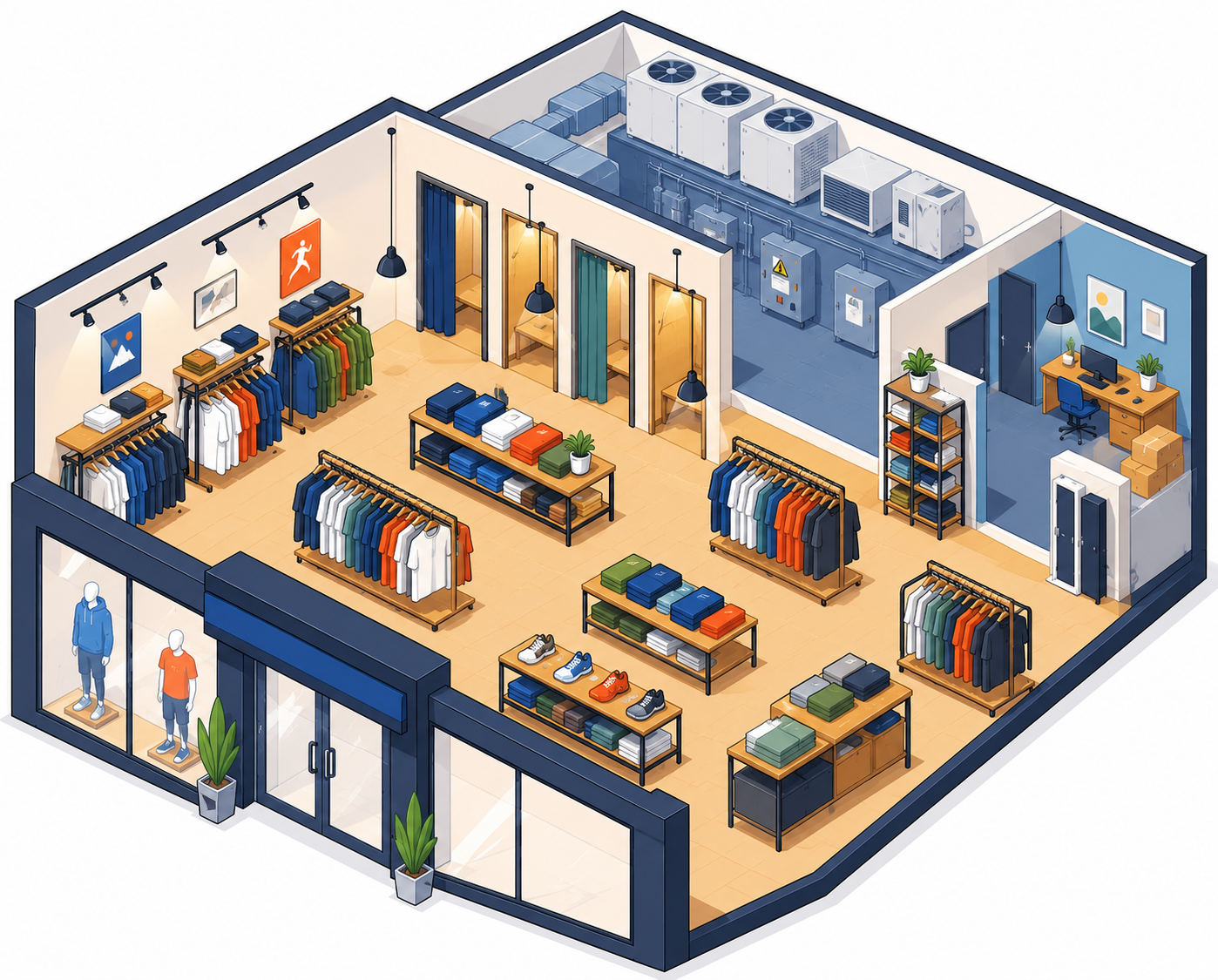 Isometric view of a small-retail store